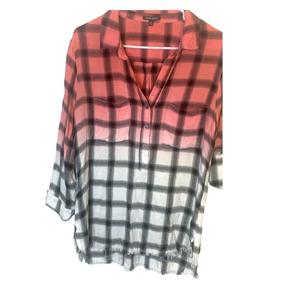 Dear John Anthropologie Boyfriend Shirt M Pink Flannel Oversized Checked Henley - Picture 1 of 8